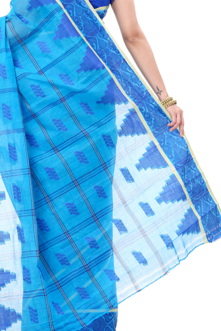 Blue Pure Cotton Kamala Desiging Tant Saree (227)